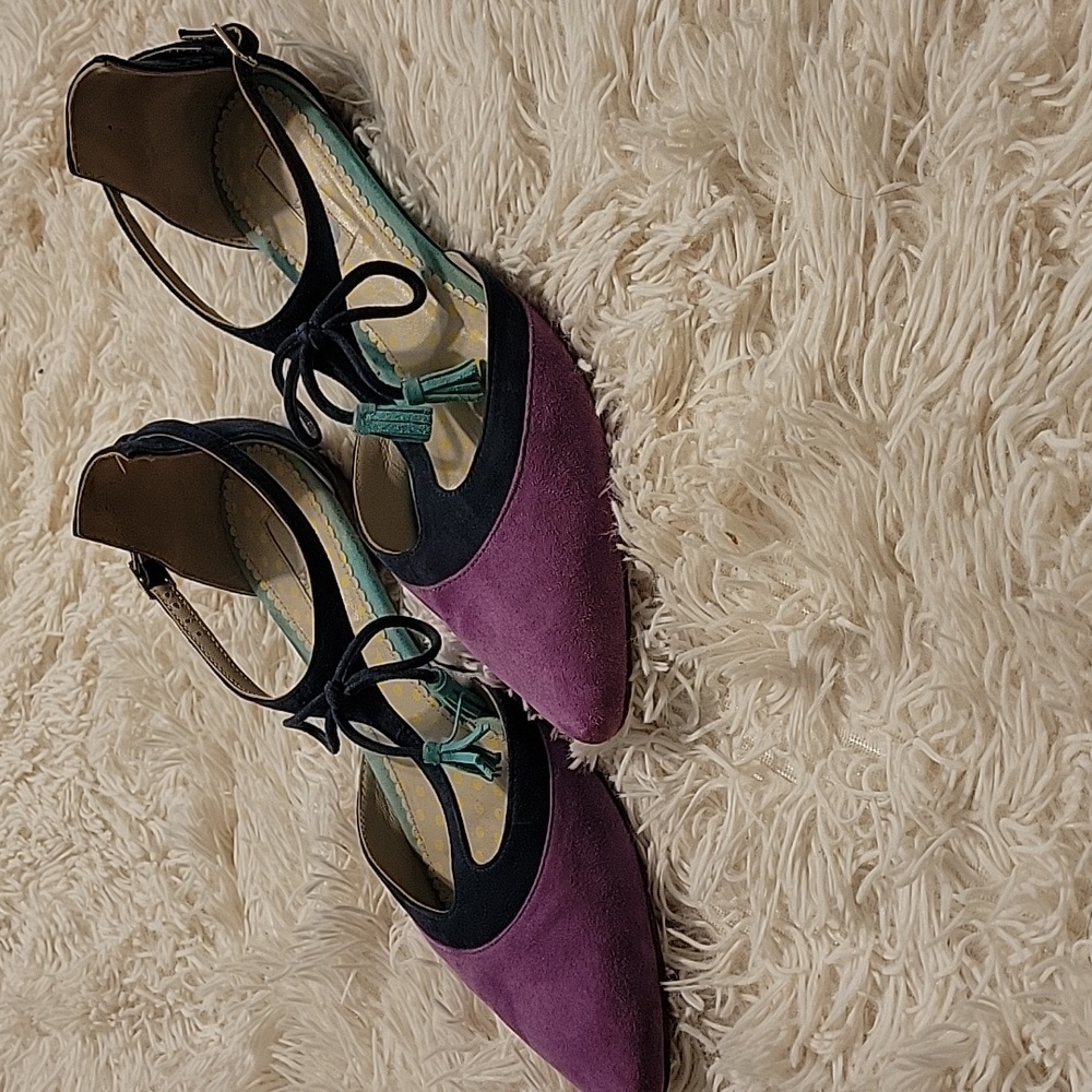 Boden Purple and Navy Leather Flats - Picture 2 of 9